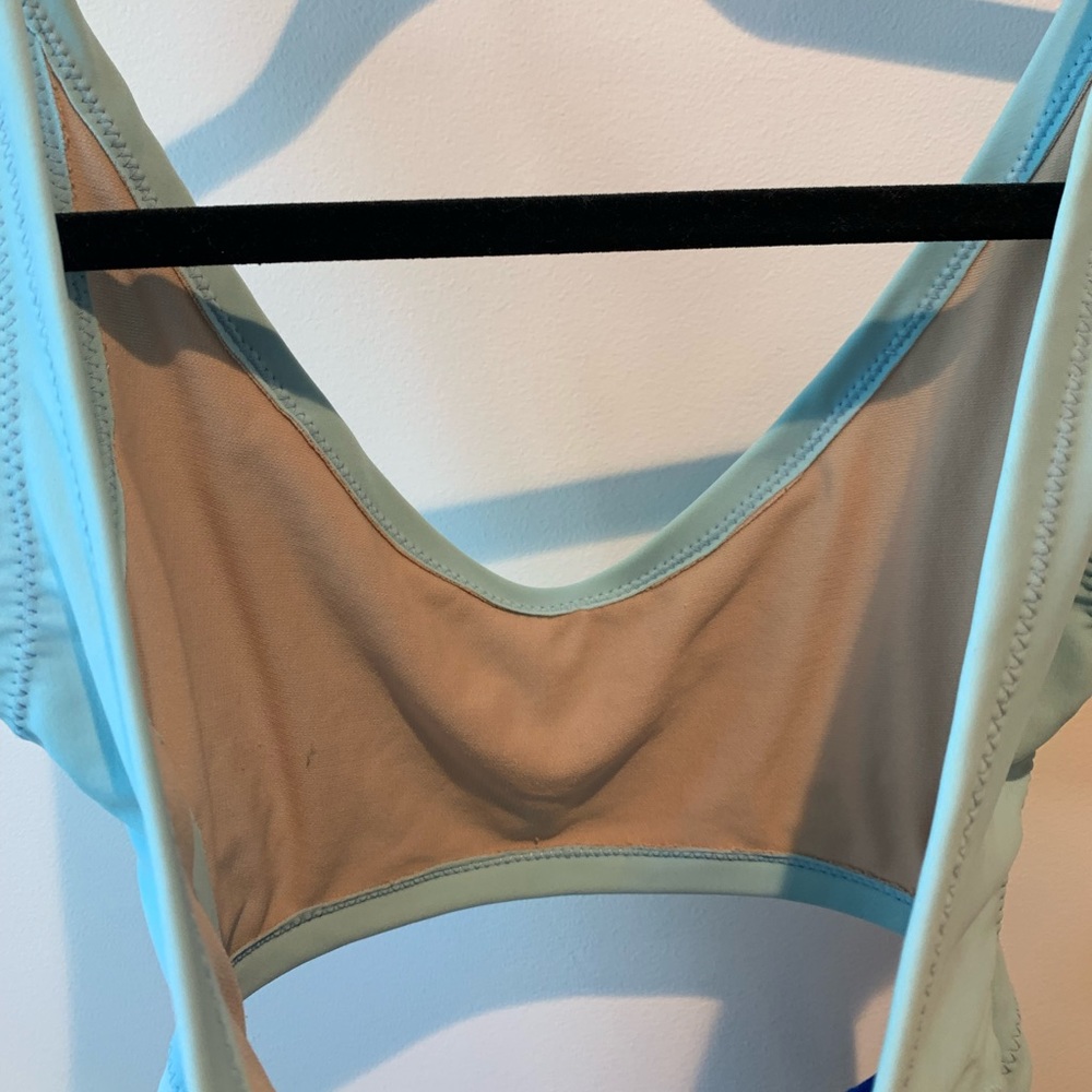 BLUE Two-Tone Cut Out One Piece Swimsuit - Picture 5 of 7